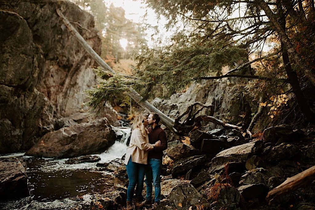Michigan waterfalls couples engagement photos