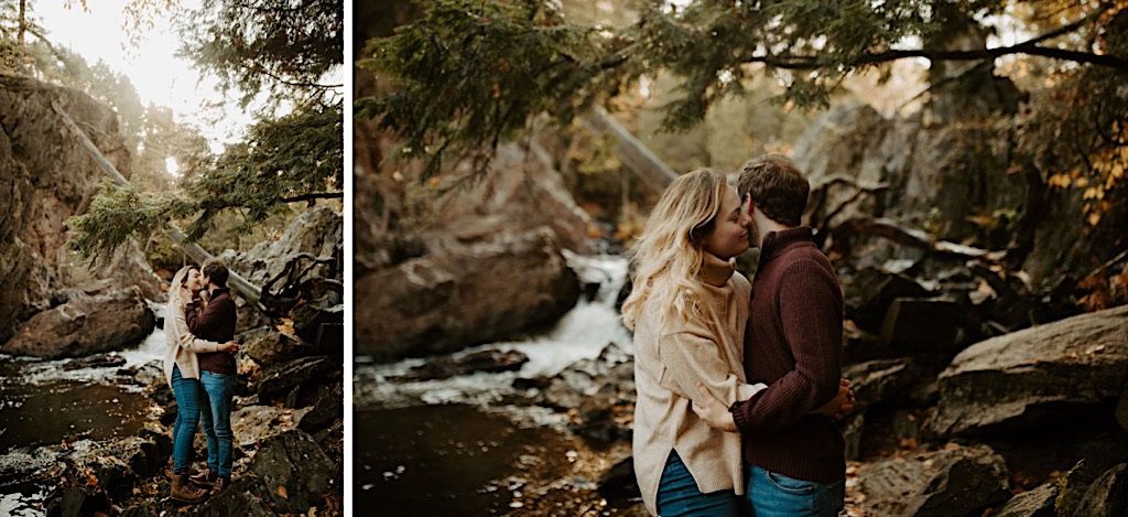 Michigan waterfalls couples engagement photos
