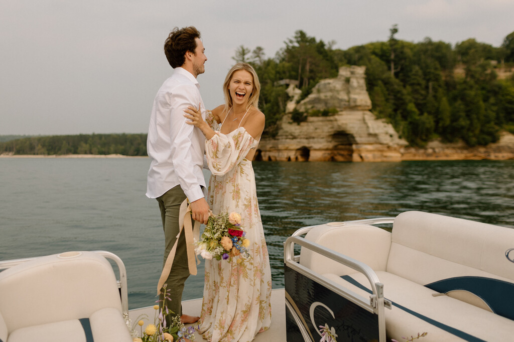 Pictured Rocks Elopement on a Pontoon Boat
