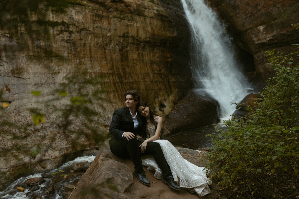Pictured Rocks Elopement at a Waterfall