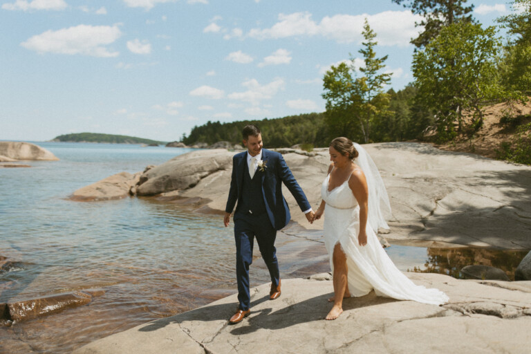 Wetmore Landing Elopement bride and groom in dress and suit