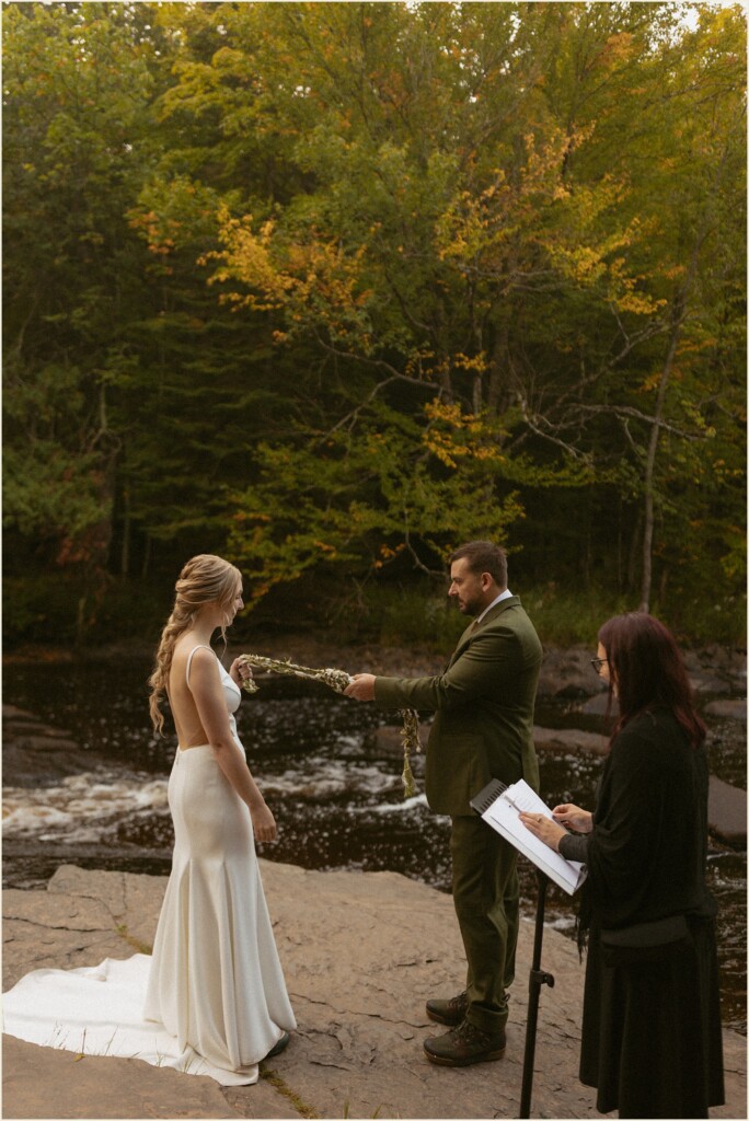 sunrise waterfall elopement in the upper peninsula