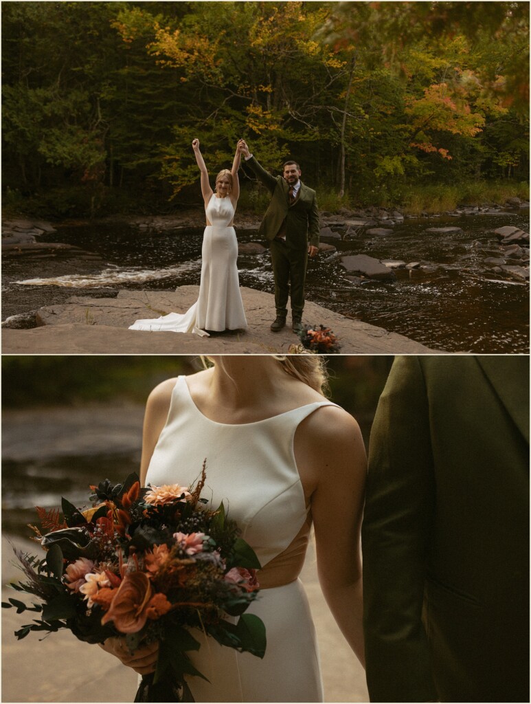 sunrise waterfall elopement in the upper peninsula