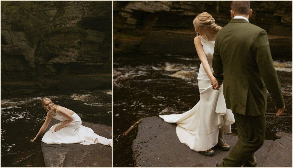 sunrise waterfall elopement in the upper peninsula