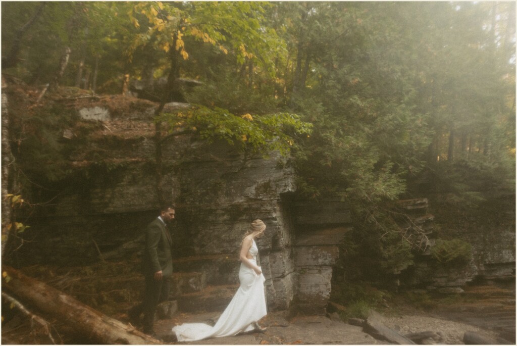 sunrise waterfall elopement in the upper peninsula