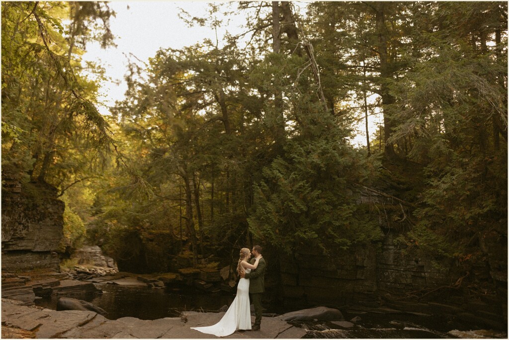 sunrise waterfall elopement in the upper peninsula