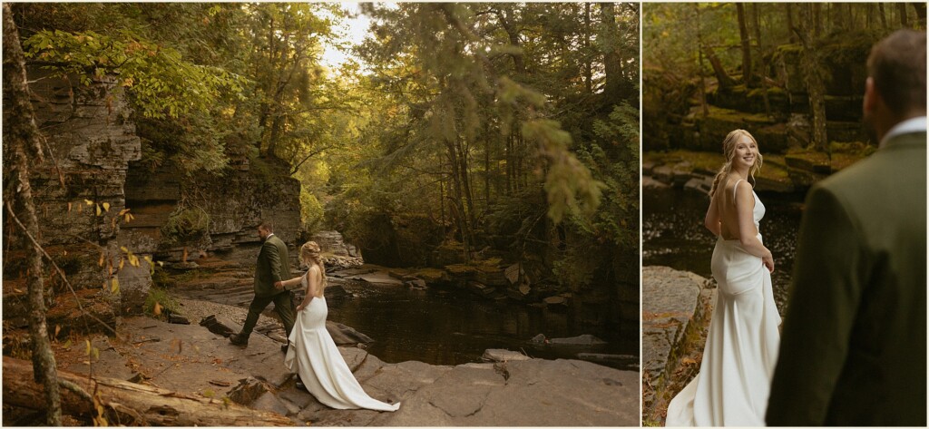 sunrise waterfall elopement in the upper peninsula
