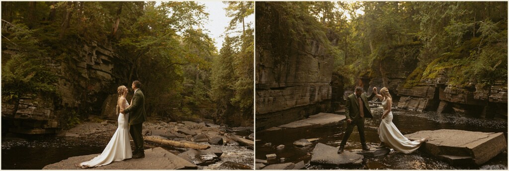 sunrise waterfall elopement in the upper peninsula