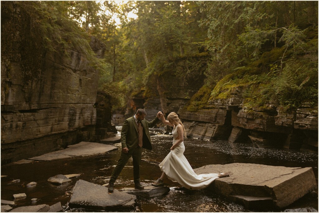 sunrise waterfall elopement in the upper peninsula