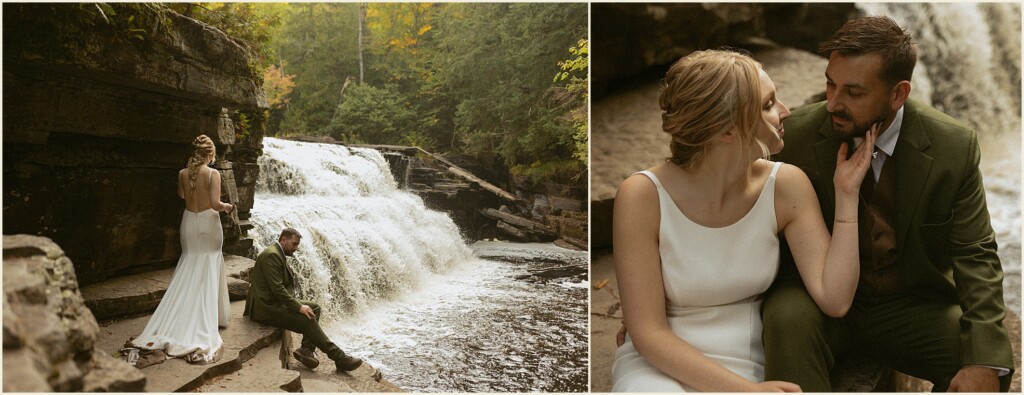 sunrise waterfall elopement in the upper peninsula