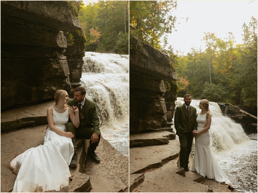 sunrise waterfall elopement in the upper peninsula